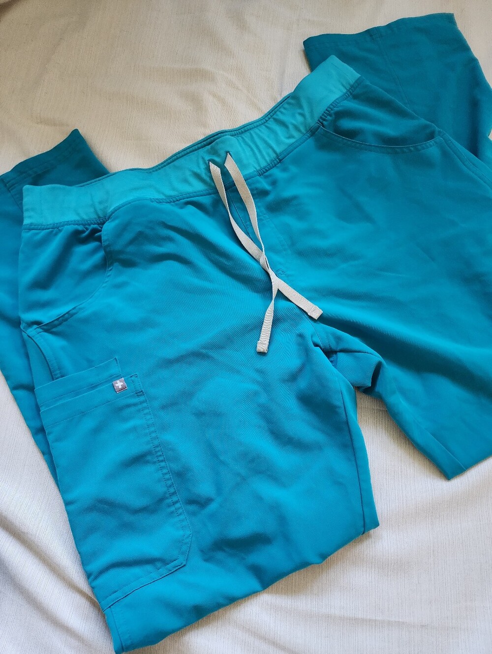 FIGS Kade Cargo Scrub Pants Women's XLT Teal Graphite Gray Drawstring